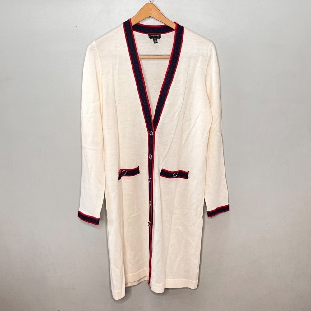 Talbot's Women's Cream Merino Wool Long Line Cardigan- Size Xs